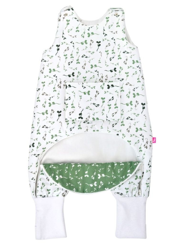 Motherhood, ocieplany śpiworek z nogawkami i kieszonką, TOG 2, zielone listki, 12-18m