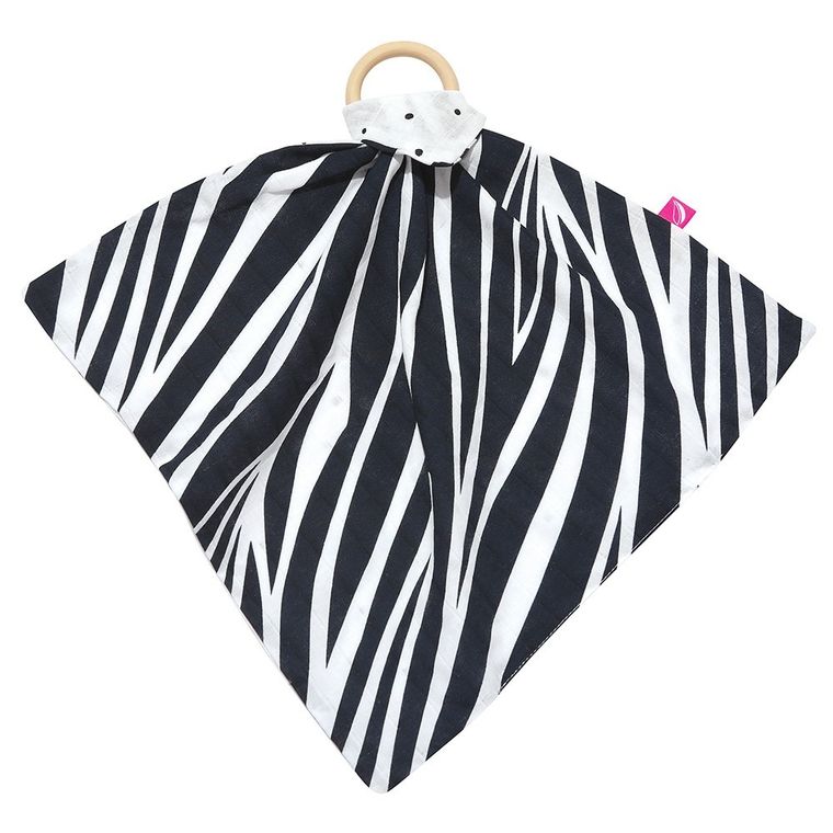 Motherhood, pieluszka z gryzakiem, zebra niebieska