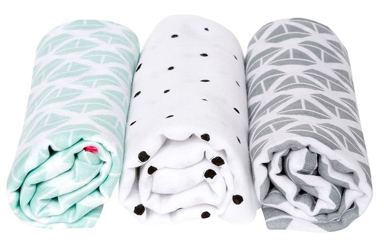 Motherhood, pieluszki muślinowe, statki miętowe, 70-80 cm, 3 szt.