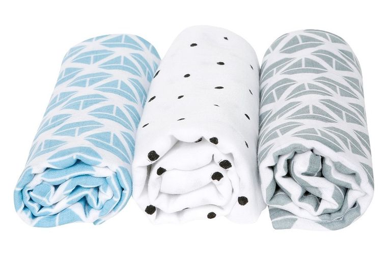 Motherhood, pieluszki muślinowe, statki niebieskie, 70-80 cm, 3 szt.