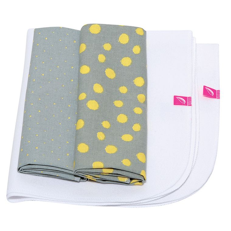 Motherhood, podręczny przewijak z 2 flanelkami, kropy musztardowe
