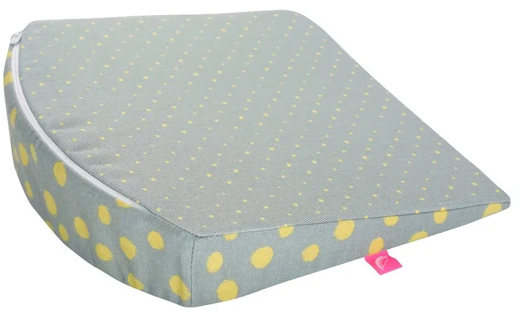 Motherhood, poduszka klin do wózka głębokiego, kropy musztardowe