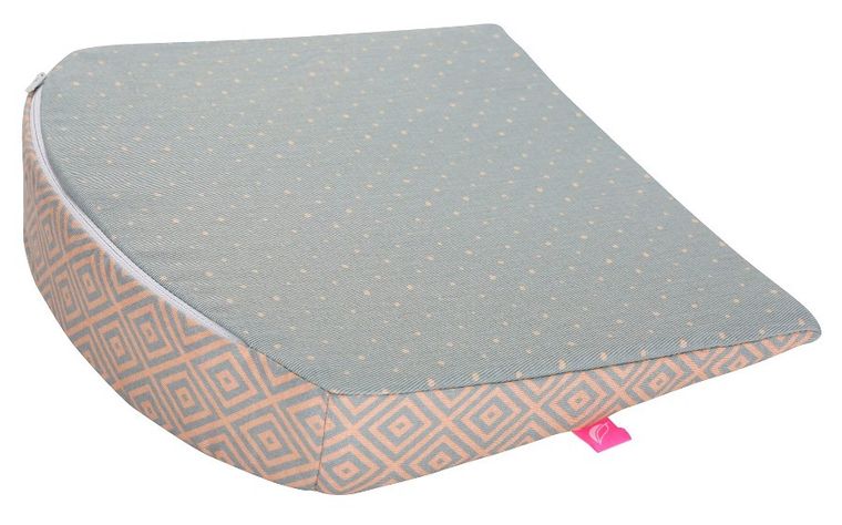 Motherhood, poduszka klin do wózka głębokiego, kwadraty różowe