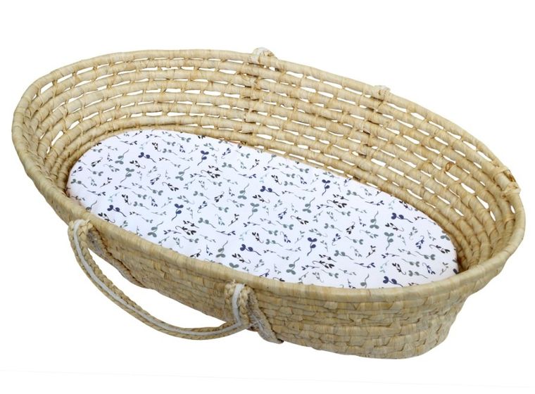 Motherhood, prześcieradło z gumką do gondoli, niebieskie listki, 35-75 cm