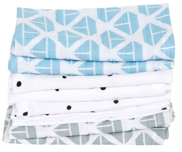 Motherhood, Statki Niebieskie, chusteczki muślinowe, 30-30 cm, 7 szt.