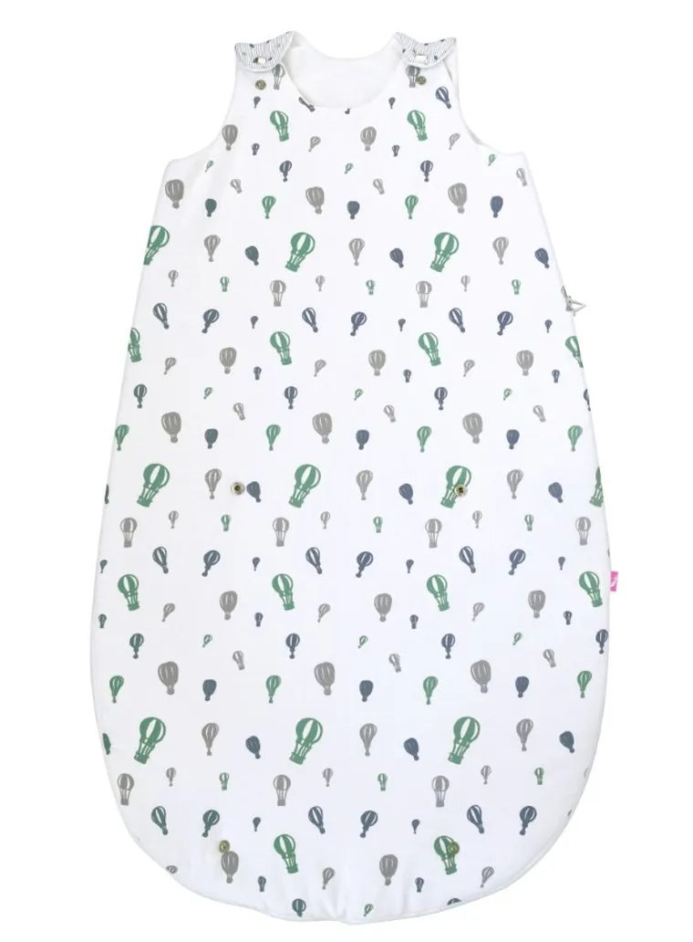 Motherhood, Zip-A-Round, bawełniany śpiworek, 2w1, TOG 2, miętowe baloniki, 3-18m