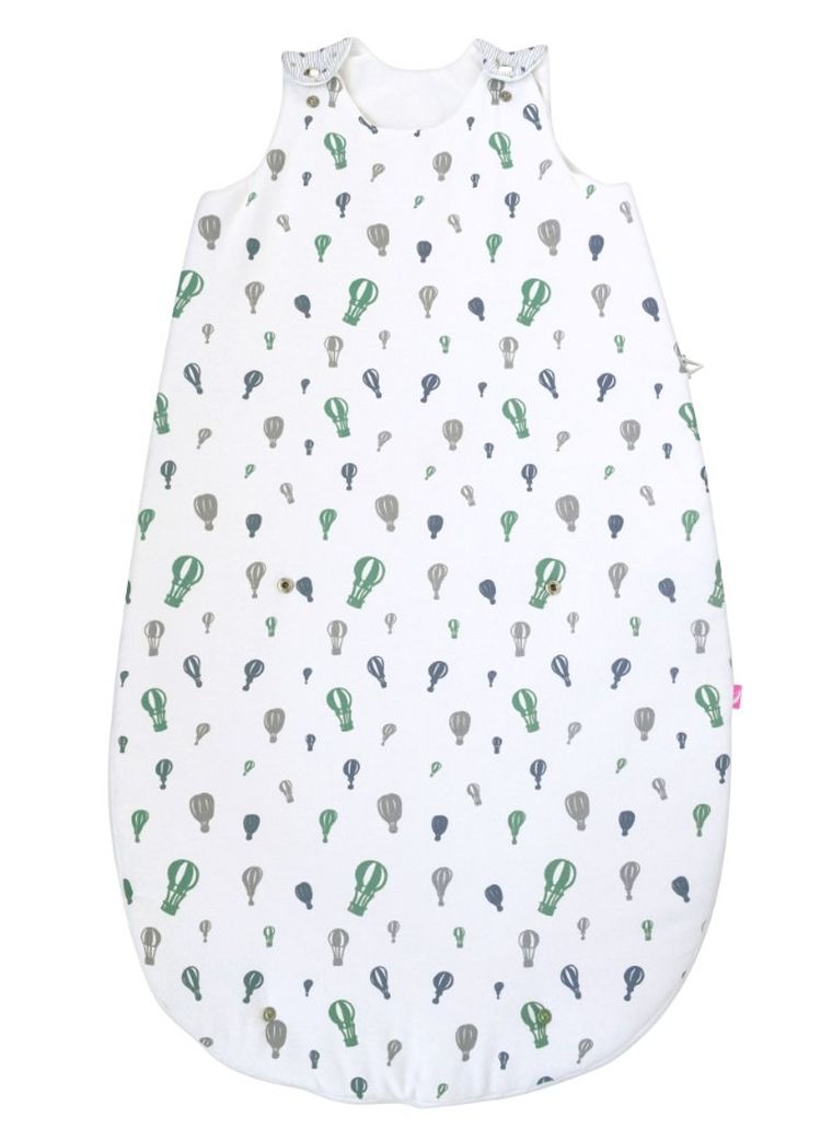 Motherhood, Zip-A-Round, bawełniany śpiworek, 2w1, TOG 3, miętowe baloniki, 3-18m