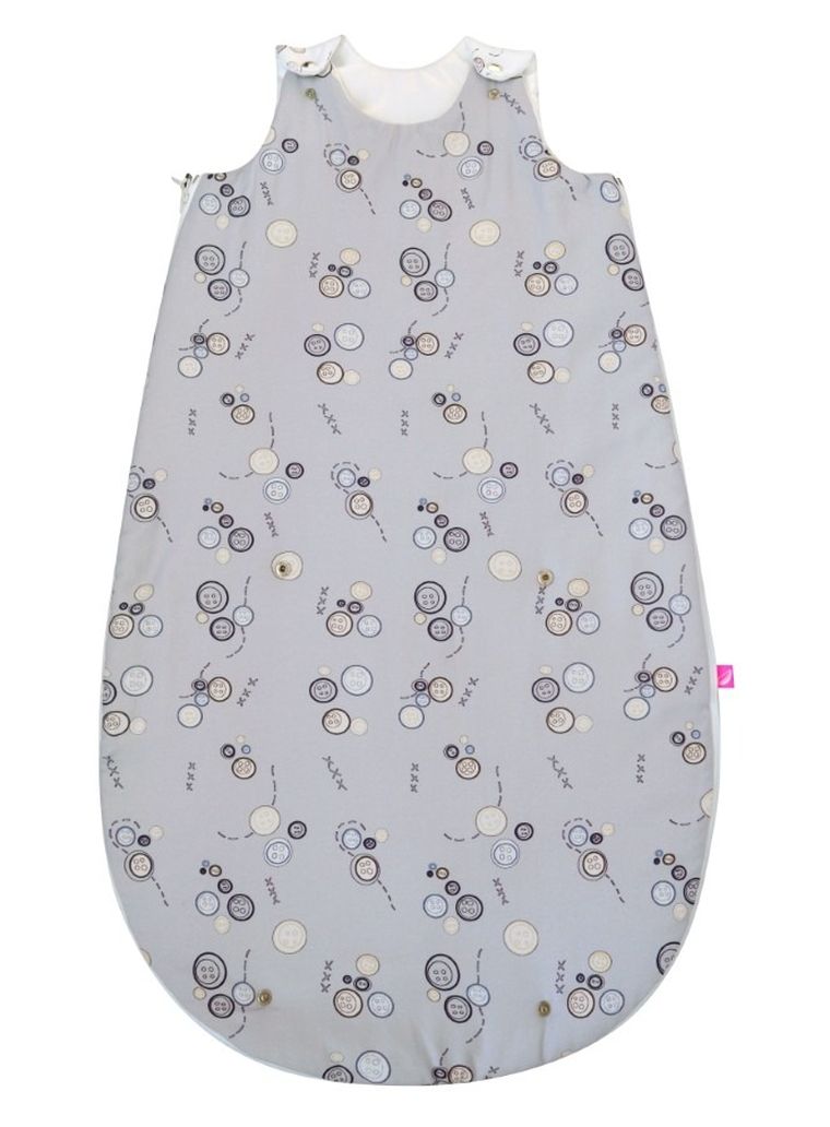 Motherhood, Zip-A-Round, bawełniany śpiworek, 2w1, TOG 3, szare guziki, 3-18m