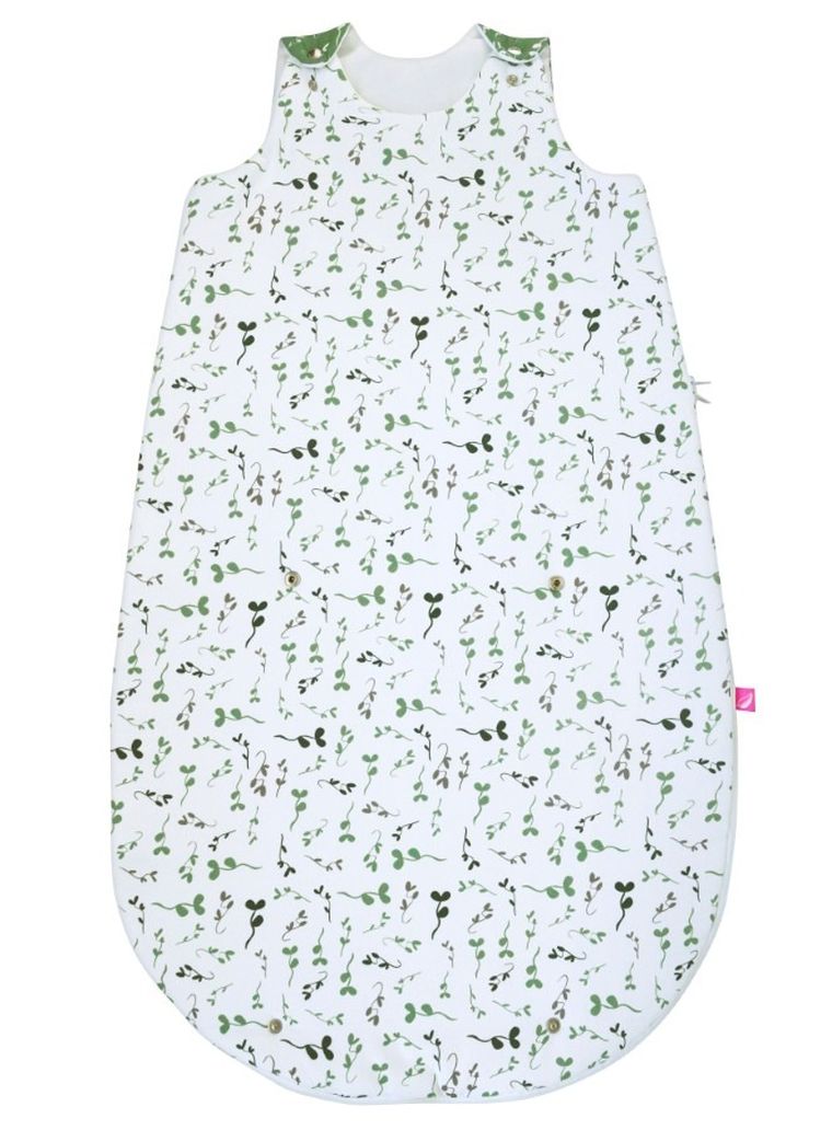 Motherhood, Zip-A-Round, bawełniany śpiworek, 2w1, TOG 3, zielone listki, 3-18m