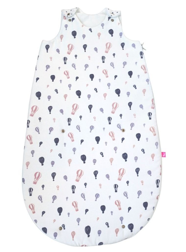 Motherhood, Zip-A-Round, bawełniany śpiworek letni, 2w1, TOG 1, fioletowe baloniki, 3-18m