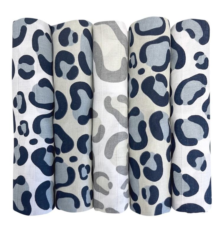 Motherood, Ocelot Niebieski, pieluszki bawełniane, 70-80 cm, 5 szt.