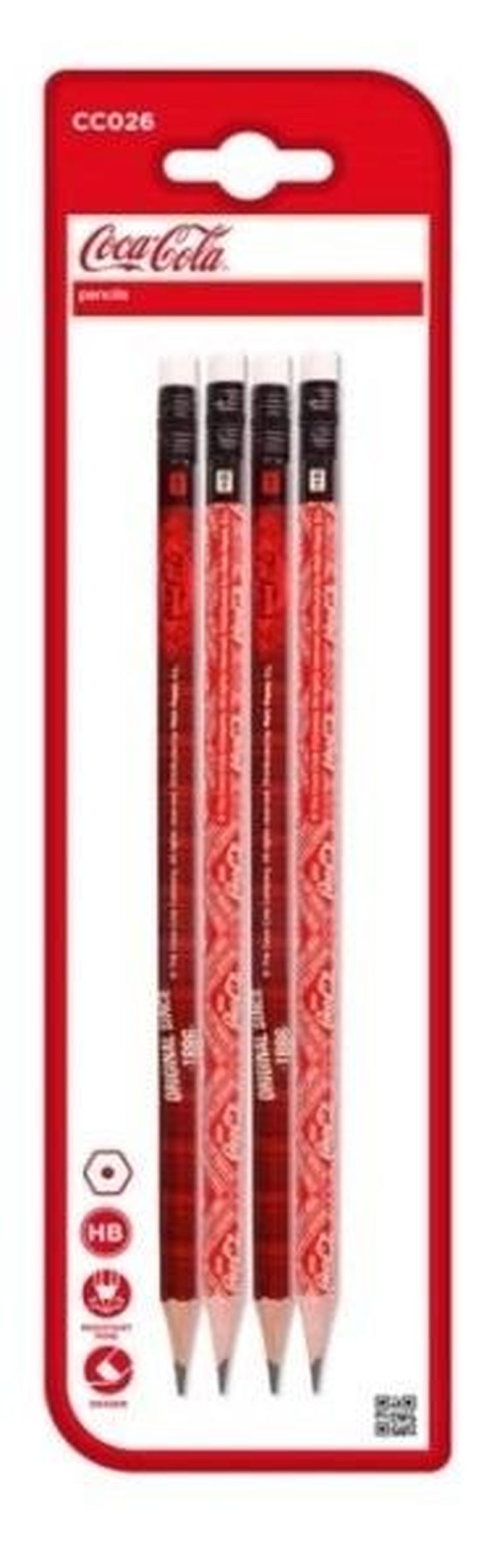 MP Main Paper, Coca-Cola, ołówek z gumką, HB, 4 szt.