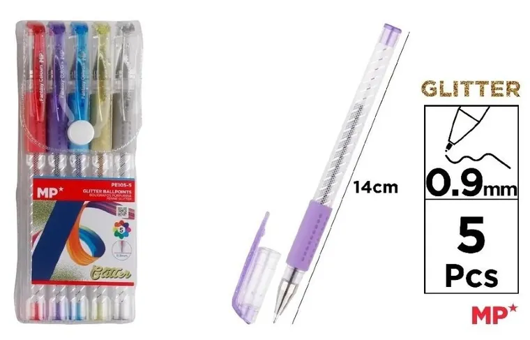 MP Main Paper, długopis brokatowy, 0.9 mm, 5 kolorów
