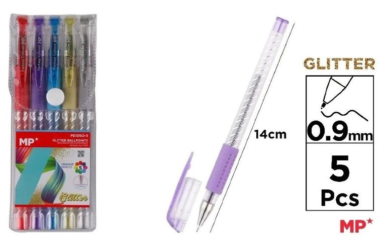 MP Main Paper, długopis brokatowy, 0.9 mm, 5 kolorów