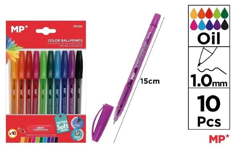 MP Main Paper, długopis brokatowy, 1 mm, 10 kolorów