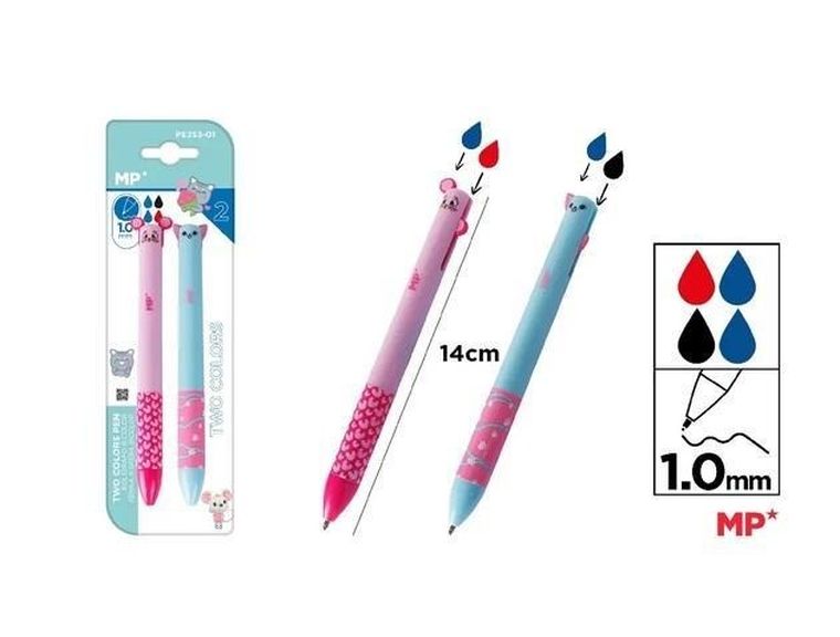 MP Main Paper, długopis dwukolorowy, kotek i myszka, 2 szt.