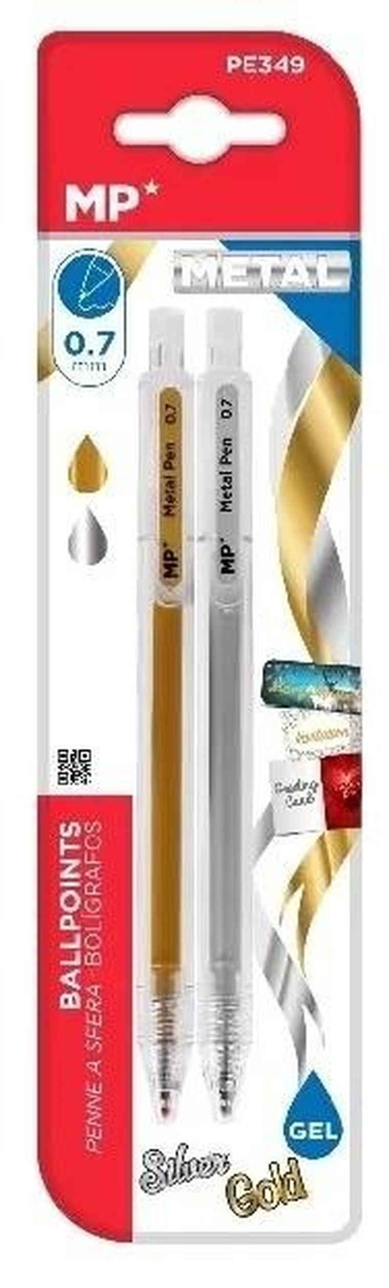 MP Main Paper, długopis żelowy, metalizowany, srebrny i złoty, 0,7 mm, 2 szt.