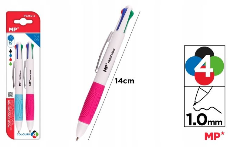 MP Main Paper, długopisy olejowe, 1.0 mm, 4 kolory, 2 szt.