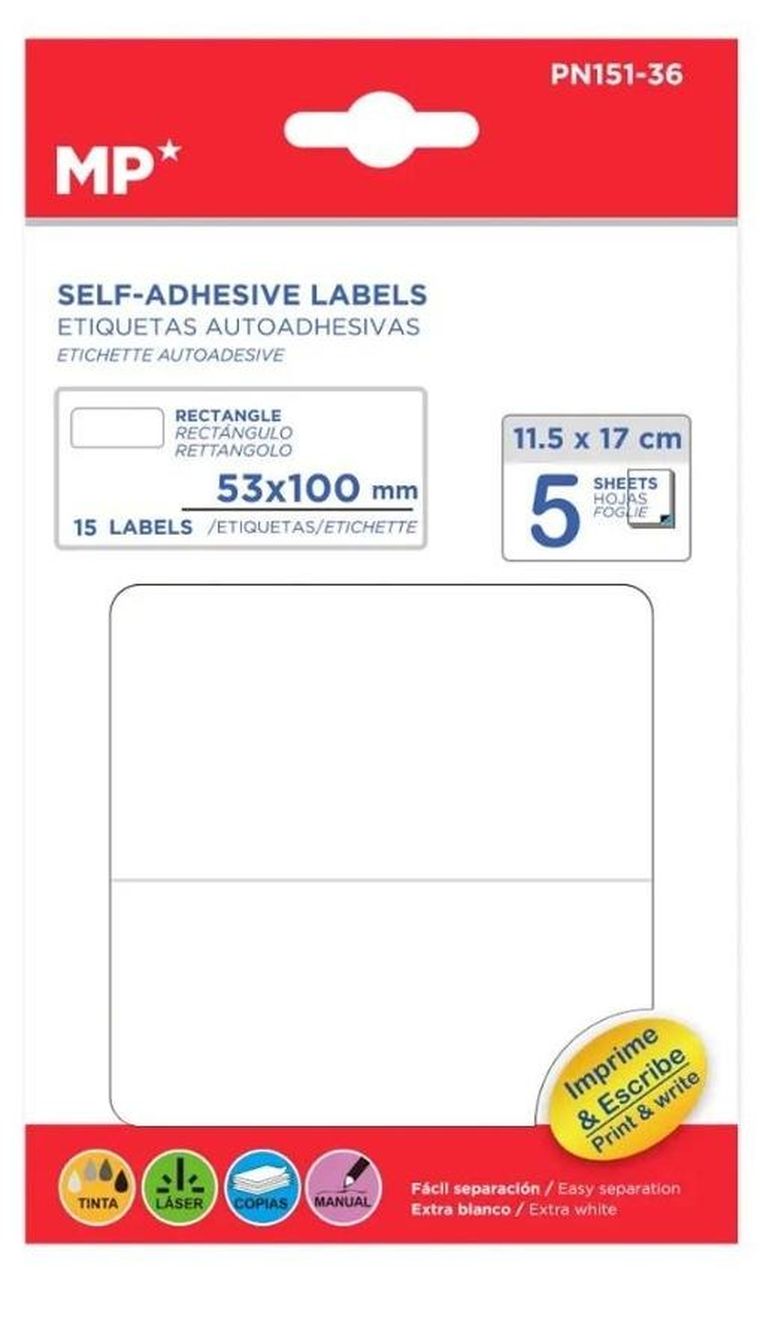 MP Main Paper, etykiety samoprzylepne, 53-100 mm, 5 arkuszy