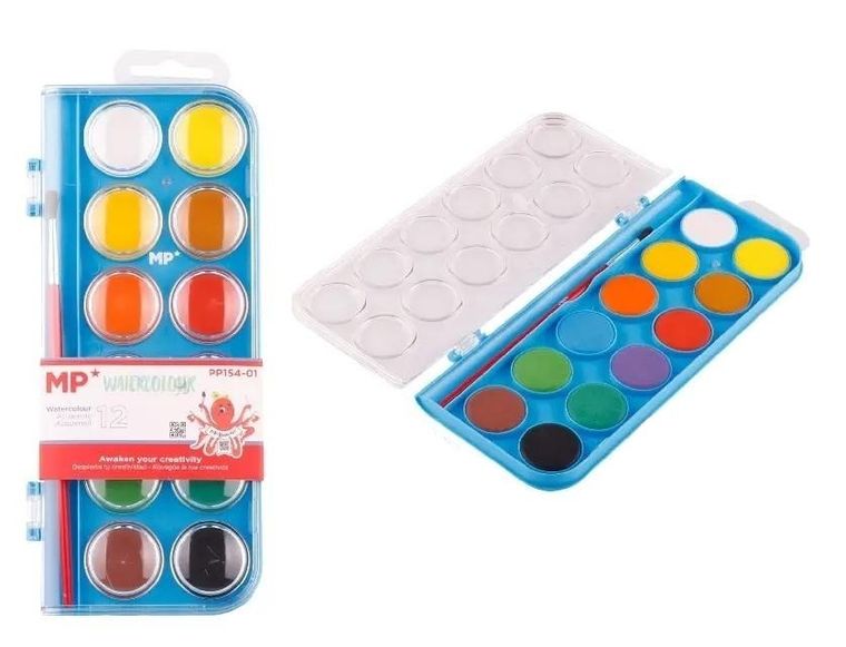 MP Main Paper, farba akwarelowa z pędzelkiem, 12 kolorów