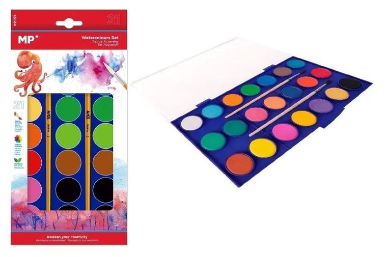 MP Main Paper, farba akwarelowa z pędzelkiem, 21 kolorów