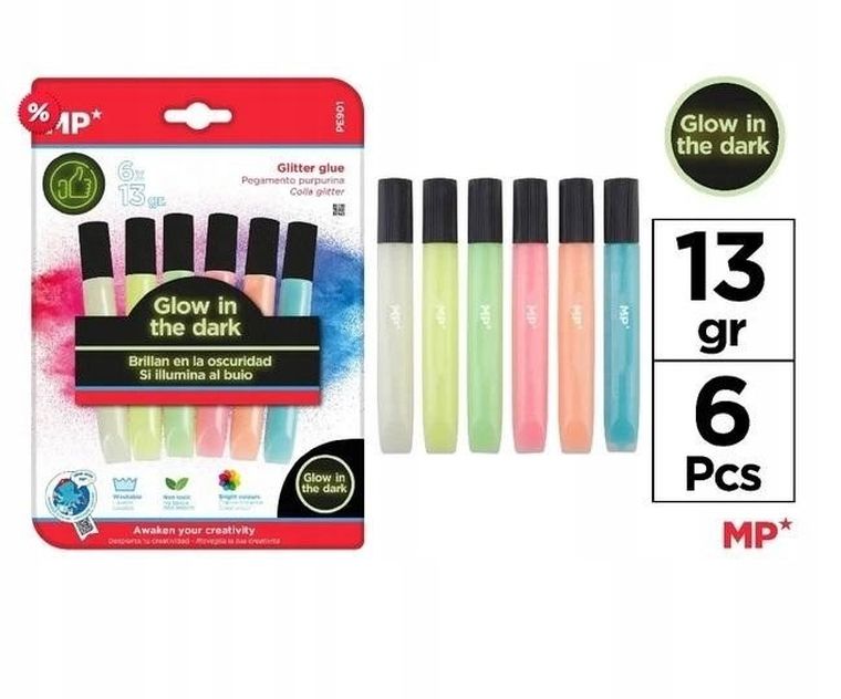 MP Main Paper, klej brokatowy, świecący, w płynie, 6 kolorów