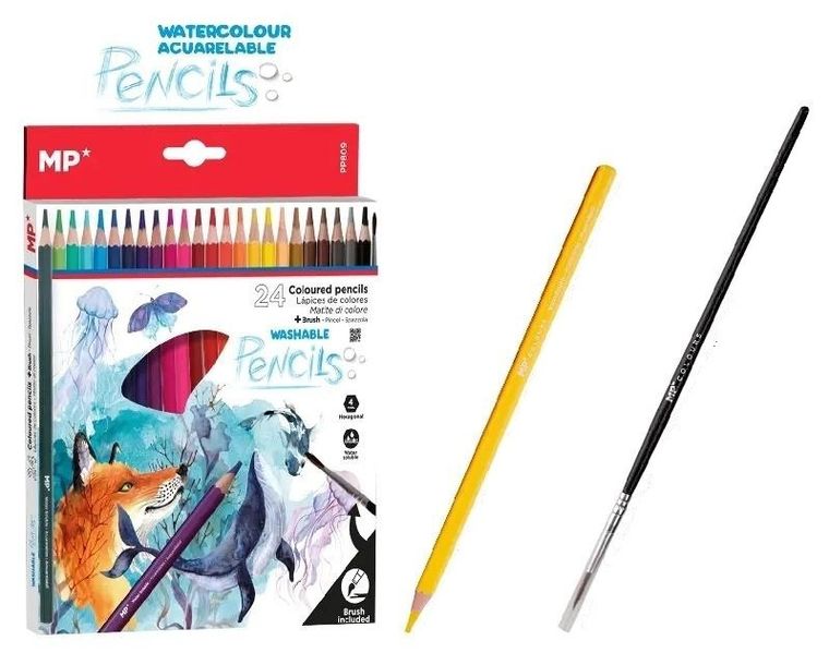 MP Main Paper, kredki akwarelowe + pędzelek, 24 kolory