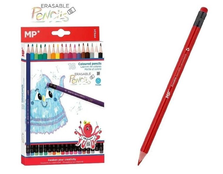 MP Main Paper, kredki ołówkowe z gumką, 18 kolorów