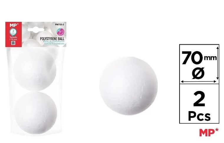 MP Main Paper, kulki styropianowe do zdobienia, 70 mm, 2 szt.