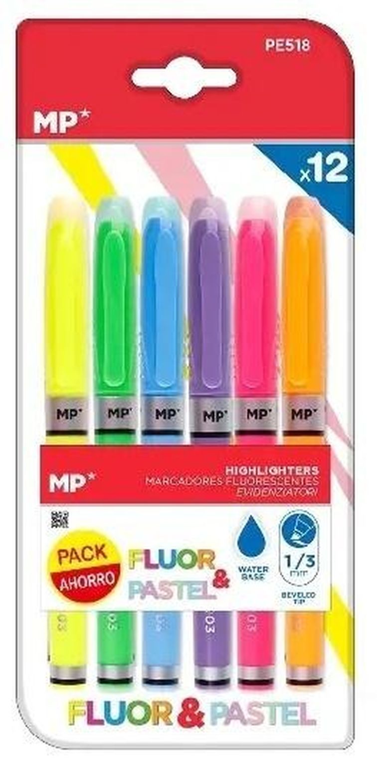 MP Main Paper, marker fluorescencyjno-pastelowy, 1 mm, 3 mm, 12 szt.