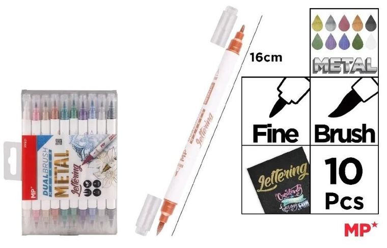 MP Main Paper, markery pędzelkowe, metaliczne, dwustronne, 10 kolorów