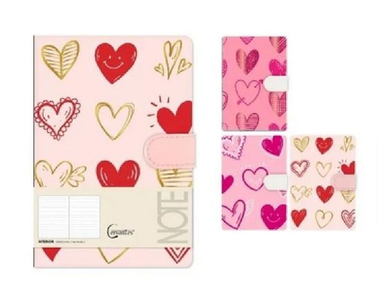 MP Main Paper, notatnik, A5, 144 kartki, z zamknięciem na magnes, serduszka, 1 szt.