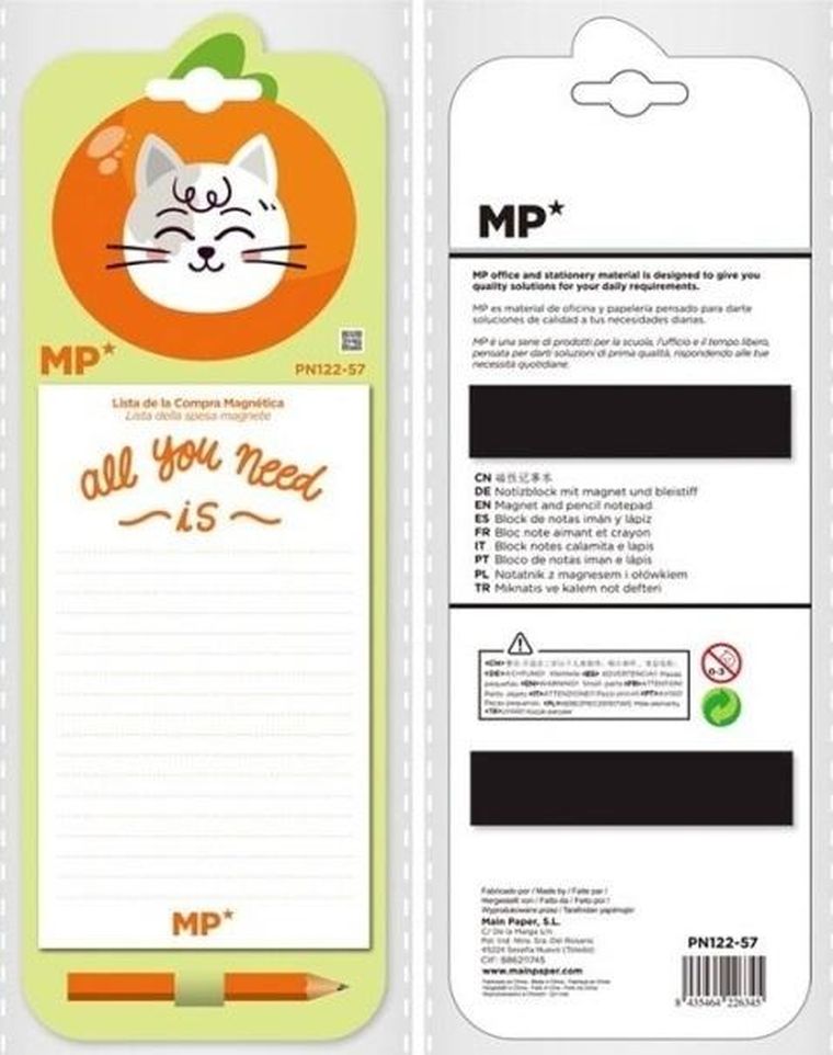 MP Main Paper, notes magnetyczny na lodówkę z ołówkiem, kot, 1 szt.
