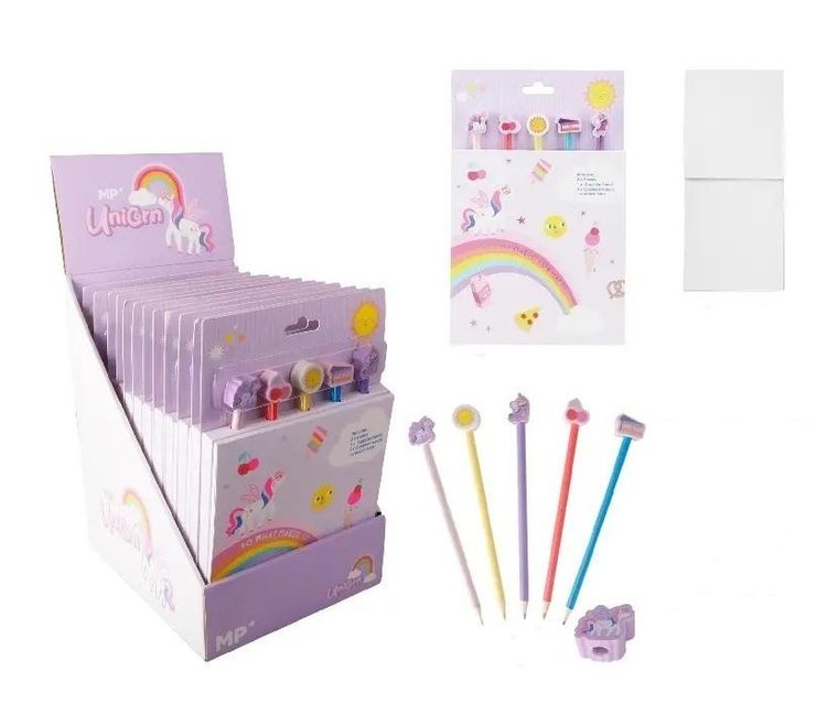 MP Main Paper, notes, zestaw z kredkami i gumkami, jednorożec