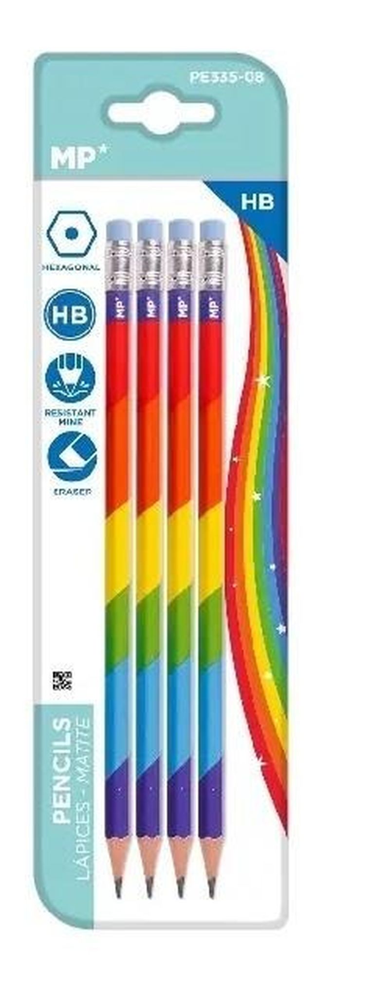 MP Main Paper, ołówek z gumką HB, Tęcza, 4 szt.