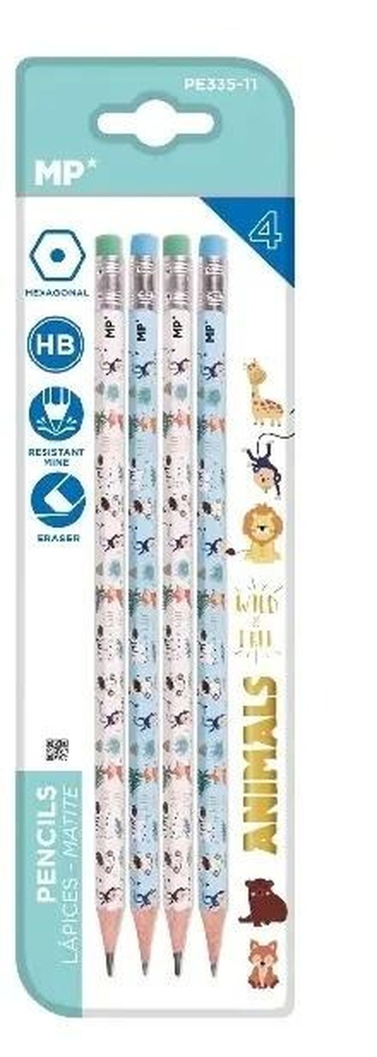 MP Main Paper, ołówek z gumką HB, Zwierzęta, 4 szt.