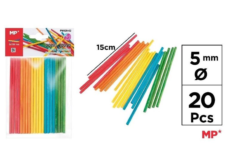 MP Main Paper, patyczki drewniane kolorowe, 5 mm, 20 szt.