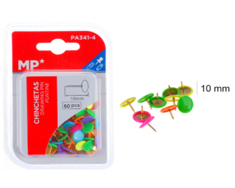 MP Main Paper, pinezki kolorowe fluorescencyjne, 10 mm, 60 szt.
