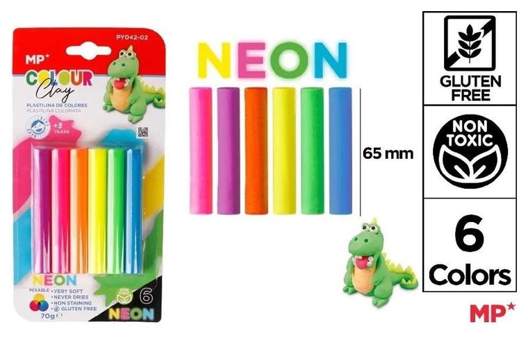 MP Main Paper, plastelina, 6 kolorów neonowych