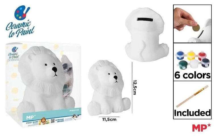 MP Main Paper, skarbonka ceramiczna do malowania, lew