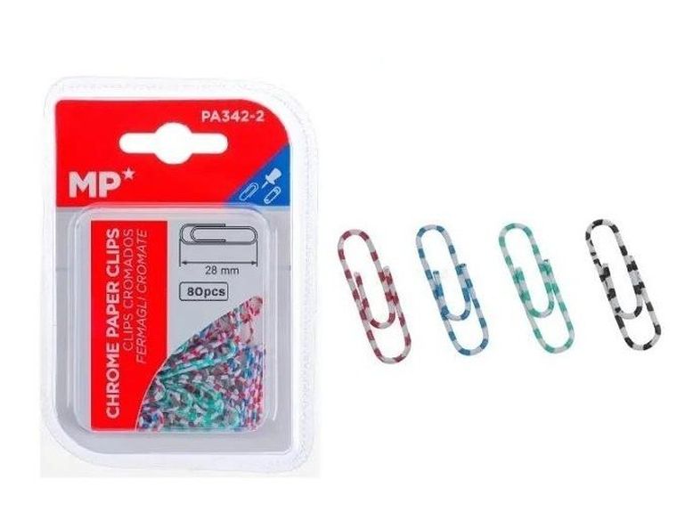 MP Main Paper, spinacze biurowe, kolorowe paski, 28 mm, 80 szt.