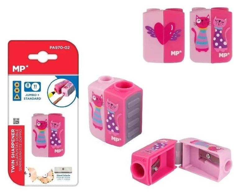 MP Main Paper, temperówka podwójna, kotki serce, 1 szt.