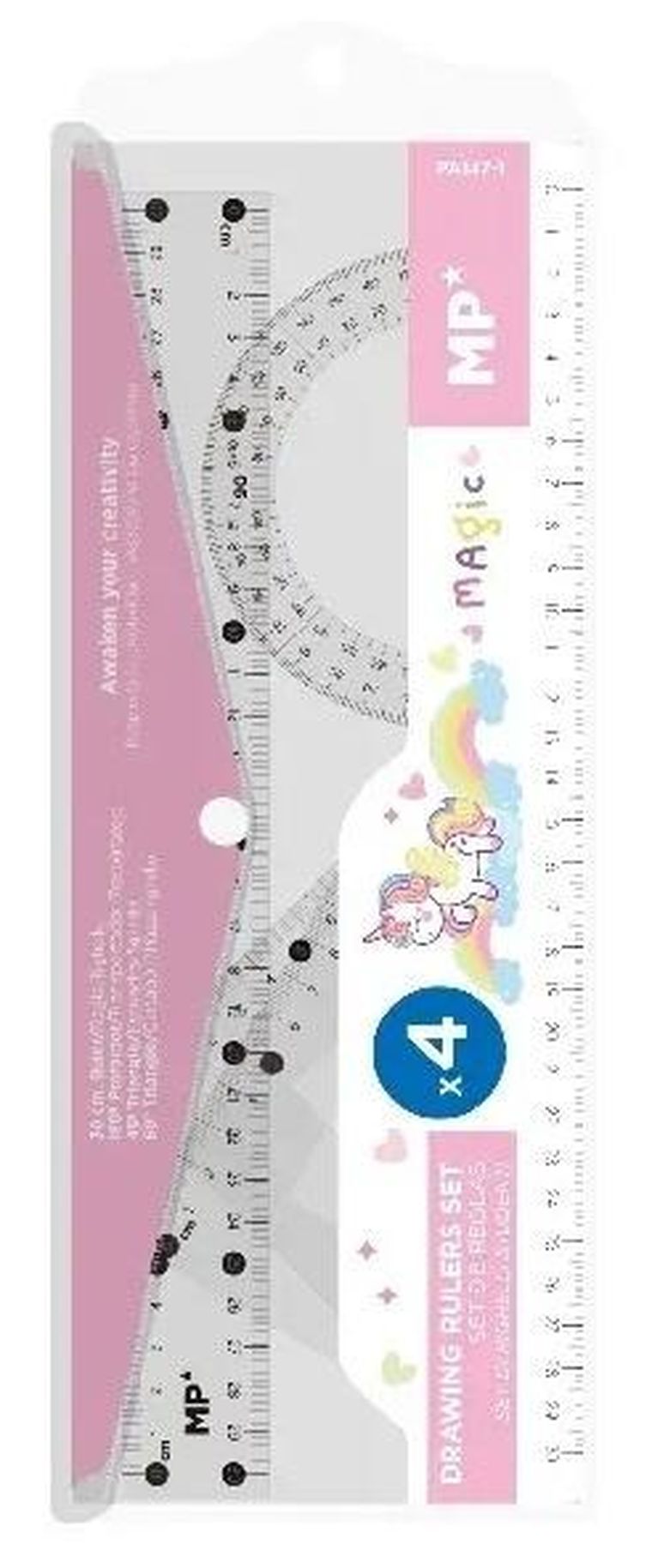 MP Main Paper, zestaw geometryczny w etui, 4 elementy, jednorożec