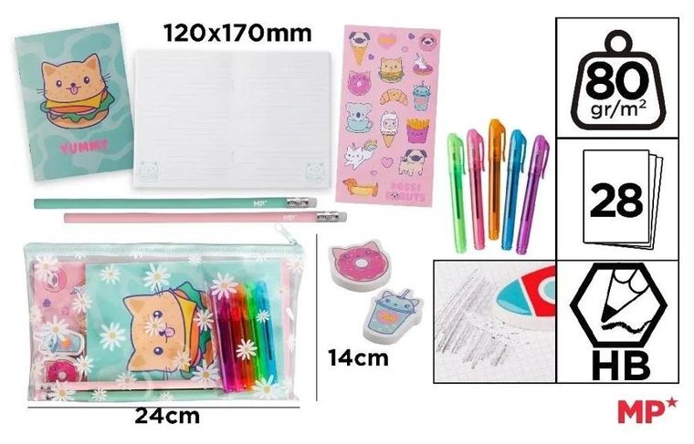 MP Main Paper, zestaw piśmienniczy w saszetce, kotek jedzonko