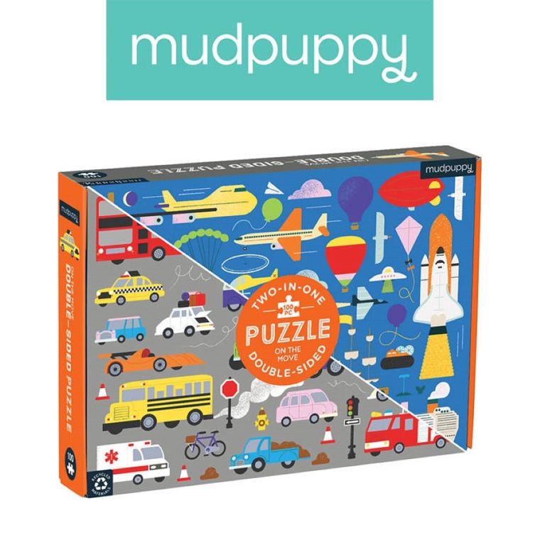 Mudpuppy, Środki transportu, puzzle dwustronne 2w1, 100 elementów
