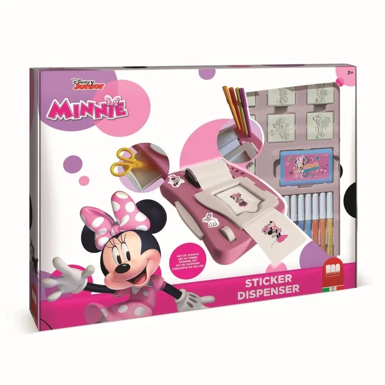 Multiprint, Myszka Minnie, pieczątki z maszyną do naklejek, zestaw kreatywny