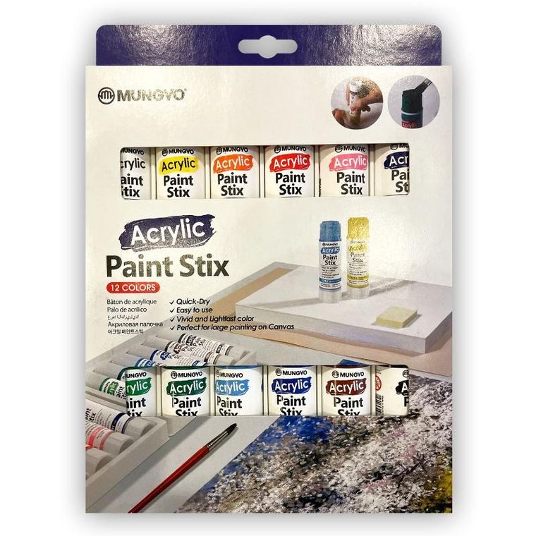 Mungyo, farby akrylowe w sztyfcie, 12 kolorów