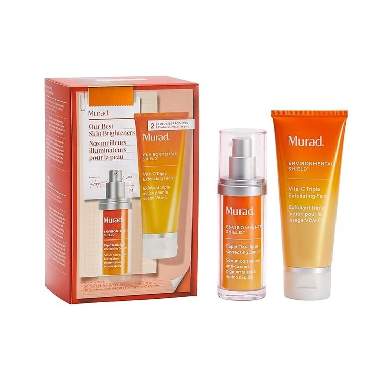 Murad, Our Best Skin Brighteners, zestaw: serum redukujące przebarwienia, 30 ml + peeling do twarzy, 80 ml
