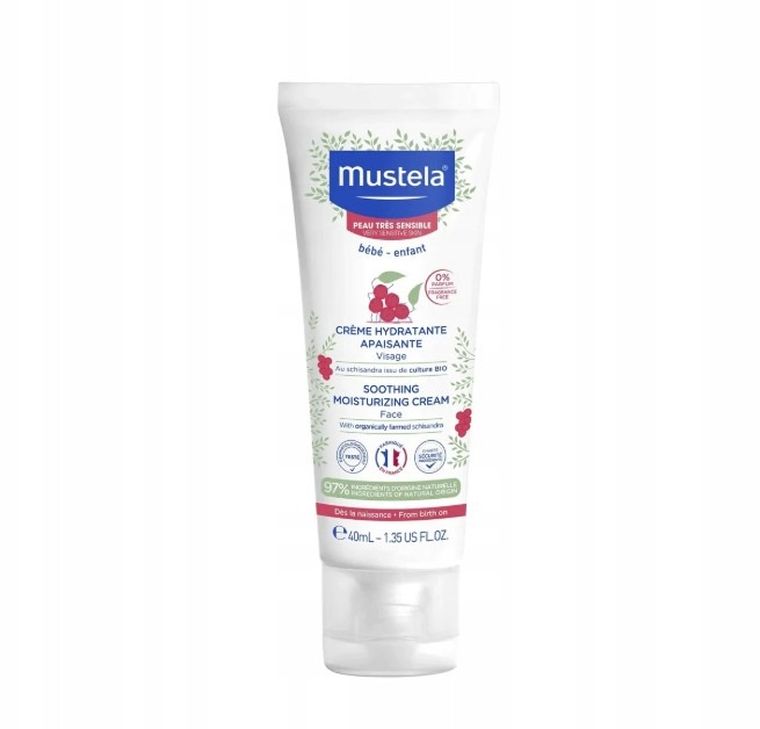 Mustela, Soothing Moisturizing Cream, łagodzący krem nawilżający do twarzy dla dzieci i niemowląt, 40 ml