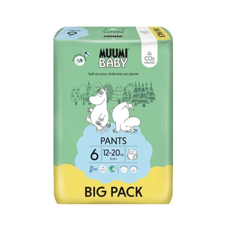 Muumi Baby, pieluchomajtki ekologiczne, rozmiar 6, 12-20 kg, 52 szt.